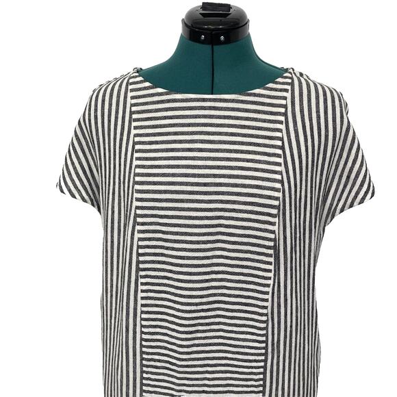 Madewell Linen Button-Back Tee Shirt Shift Dress w/ Pockets Striped Size Small - Picture 2 of 10